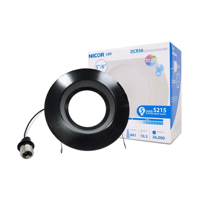 NICOR 5/6in. 878Lm LED Downlight in Black, 3000K Round Recessed Light