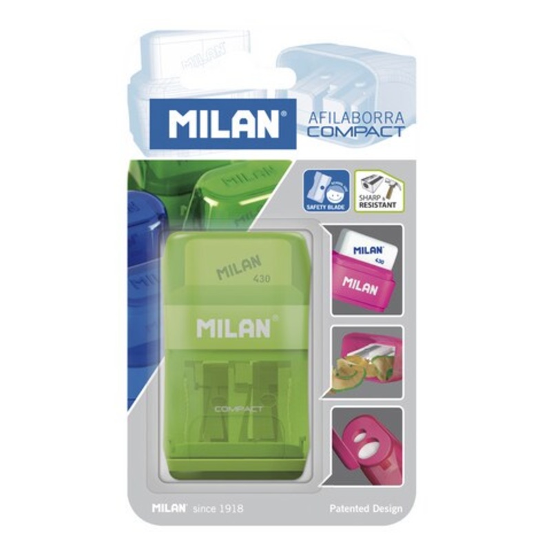 MILAN COMPACT TWO HOLE SHARPENER WITH ERASER CARDED
