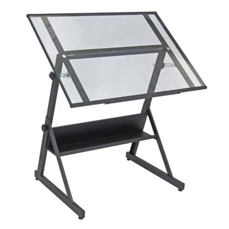 SOLANO ADJUSTABLE DRAFTING TABLE CHARCOAL/CLEAR GLASS
