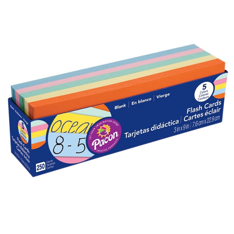 Blank Flash Card Dispenser Box, 5 Assorted Colors, Unruled 3″ x 9