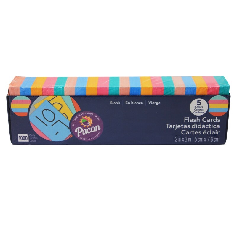 Blank Flash Cards with Dispenser Box, 5 Assorted Colors, Unruled 3″ x 2