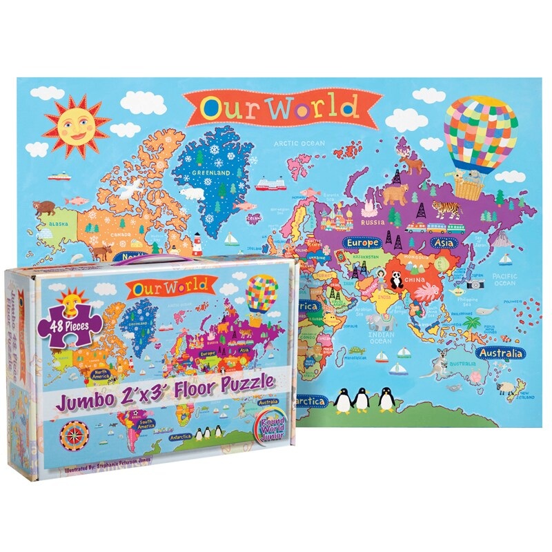 World Floor Puzzle for Kids, 24″H x 36″L, 48 Pieces