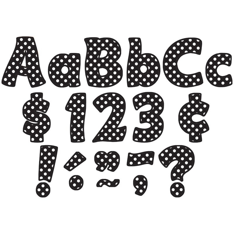 Black Polka Dots Funtastic Font 4″ Letters Combo Pack, 208 pieces.