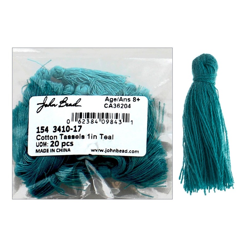 John Bead Tassel 1″ Cotton 20pc Teal