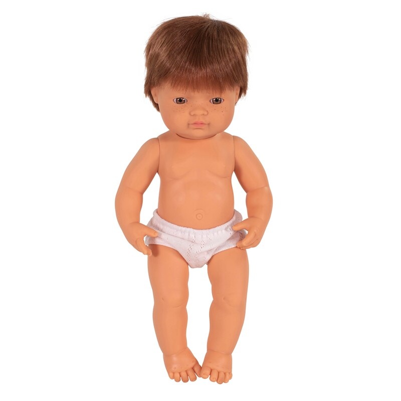 Anatomically Correct 15″ Baby Doll, Caucasian Boy, Red Hair