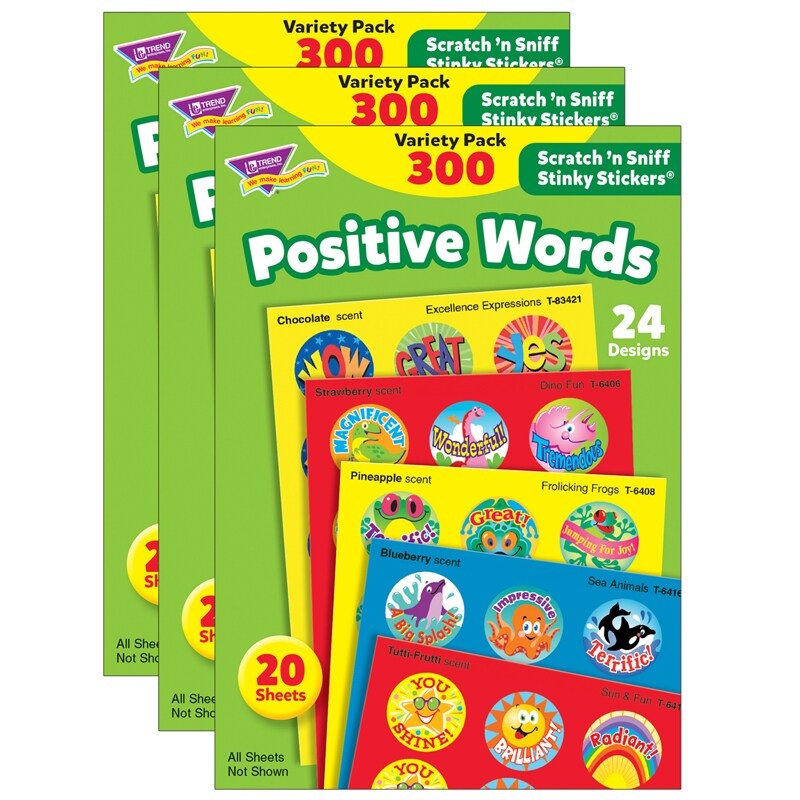 Positive Words Stinky Stickers Variety Pack, 300 Per Pack, 3 Packs