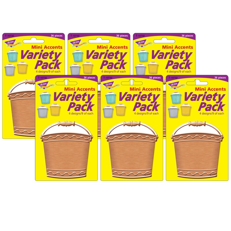 I  Metal Buckets Mini Accents Variety Pack, 36 Per Pack, 6 Packs