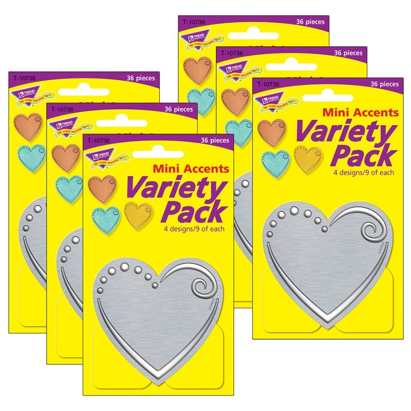I  Metal Hearts Mini Accents Variety Pack, 36 Per Pack, 6 Packs