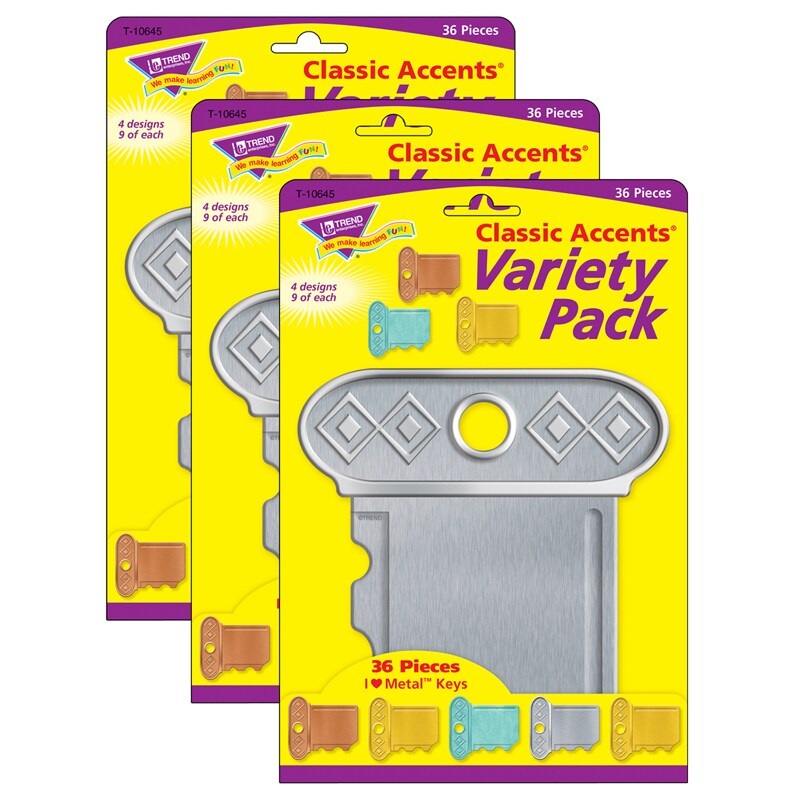 I  Metal Keys Classic Accents Variety Pack, 36 Per Pack, 3 Packs