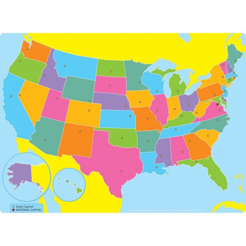 Smart Poly Single Sided PosterMat Pals Space Savers, US Map, 13″ x 9.5″