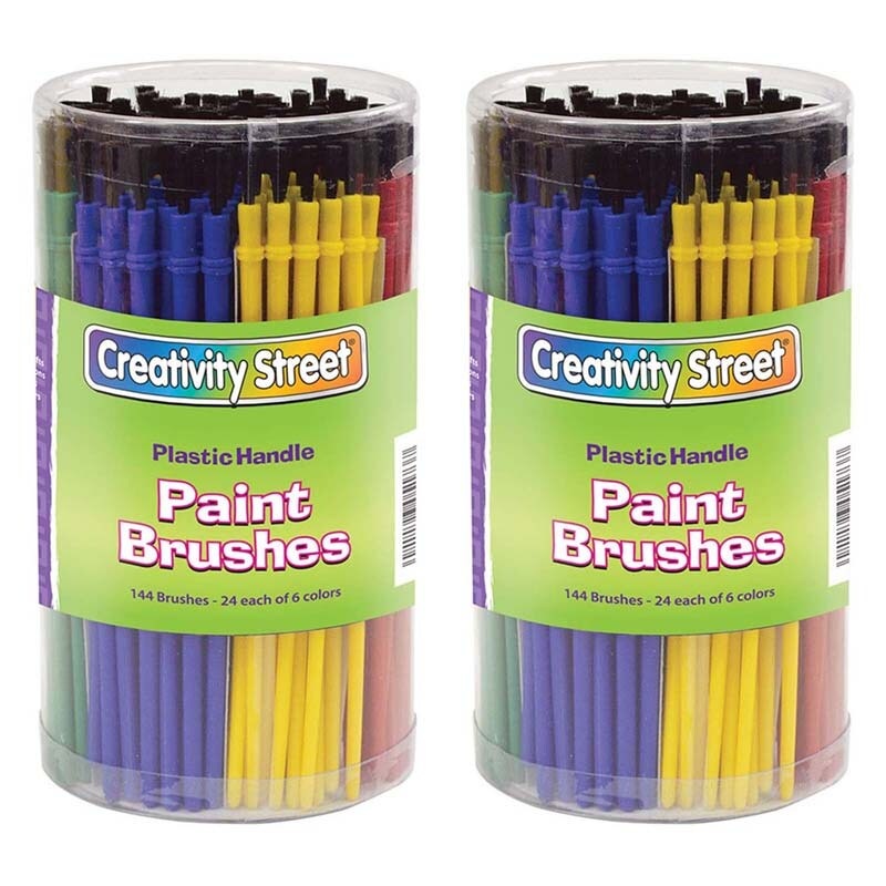 Plastic Handle Brush Classroom Pack, Economy Brushes, 7″ Long, 144 Brushes Per Pack, 2 Packs