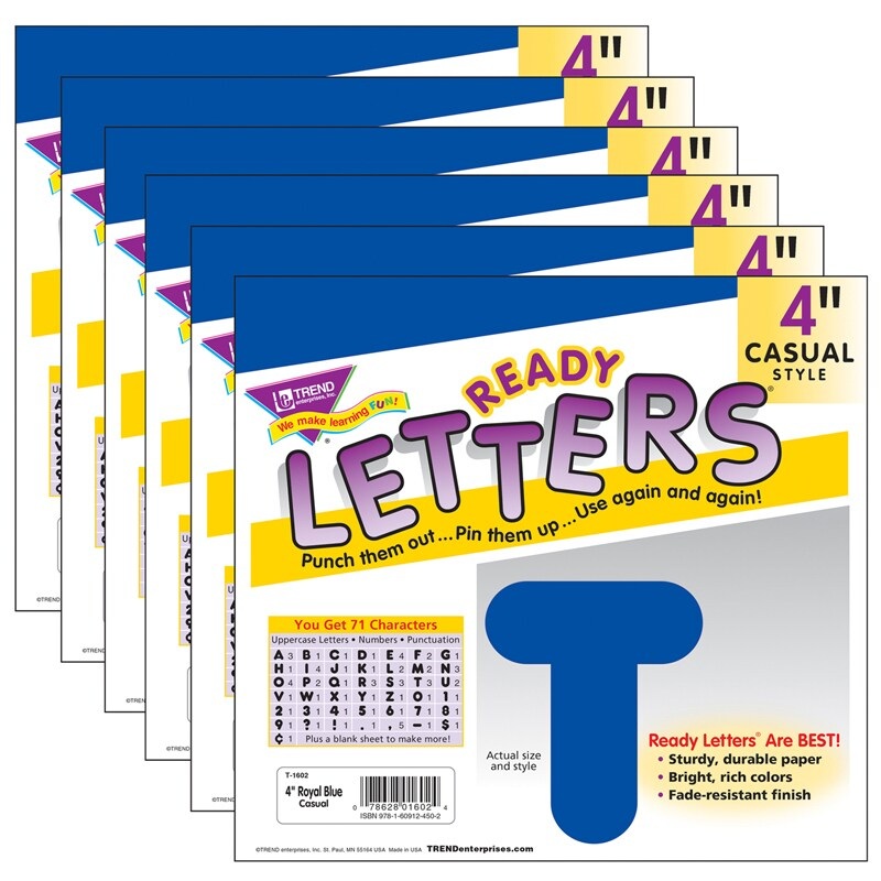 Royal Blue 4″ Casual Uppercase Ready Letters, 6 Packs