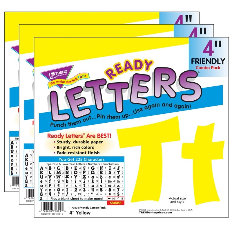 Yellow 4″ Friendly Combo Ready Letters, 3 Packs