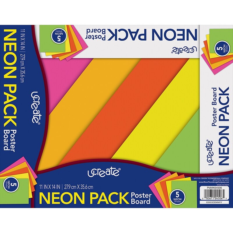 Neon Poster Board, 5 Assorted Colors, 11″ x 14
