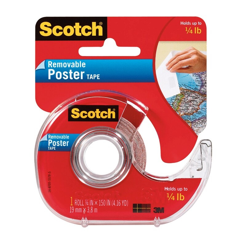 Removable Poster Tape with Dispenser, 3/4″ x 150″