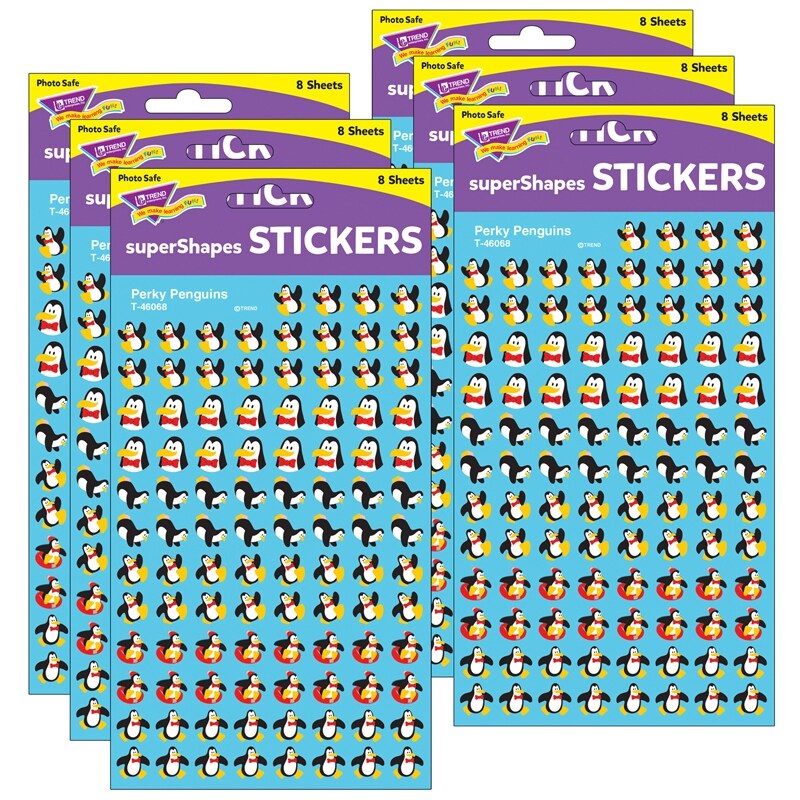 Perky Penguins superShapes Stickers, 800 Per Pack, 6 Packs