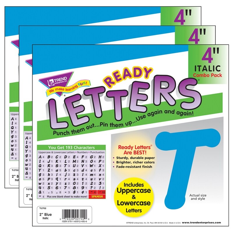 Blue 4″ Italic Combo Ready Letters, 193 Per Pack, 3 Packs