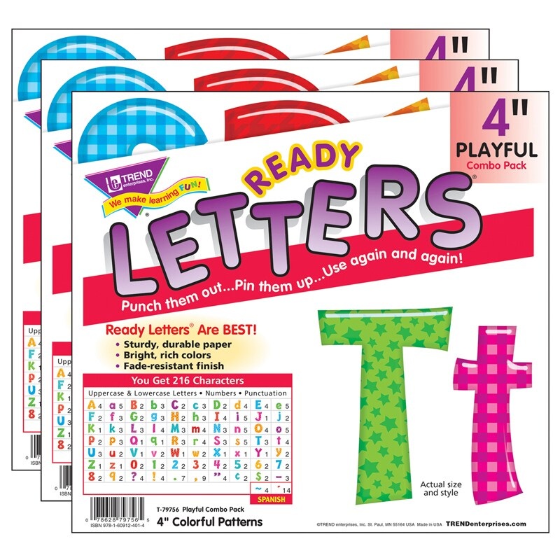 Colorful Patterns 4″ Play Combo Ready Letters, 3 Packs