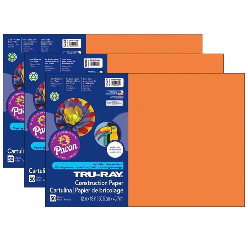 Construction Paper, Electric Orange, 12″ x 18