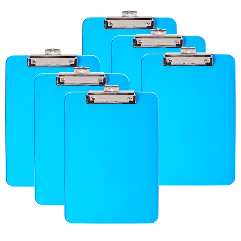 Plastic Clipboard, Letter, Neon Blue, Pack of 6
