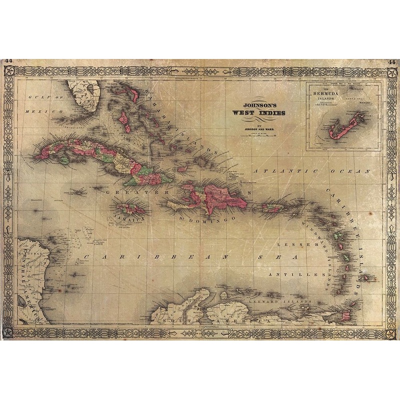 1864 Johnson Map of the West Indies Poster Print by Johnson Johnson # FAS2051