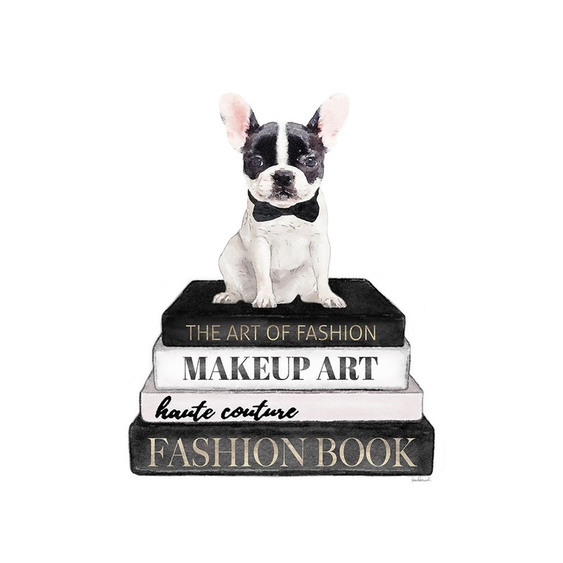 BandW Frenchie Bookstack Poster Print by Amanda Greenwood Amanda Greenwood # AGD117291